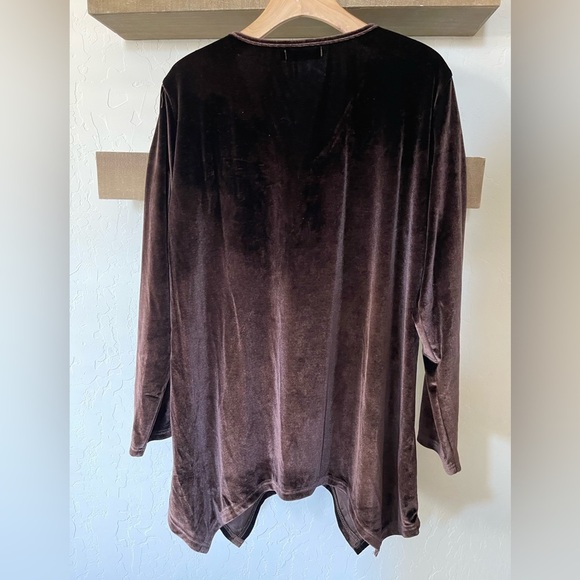 Misslook|Brown Velvet Tunic Top with Floral Embroidered Accent, Size 2x•••Boho - Picture 5 of 11